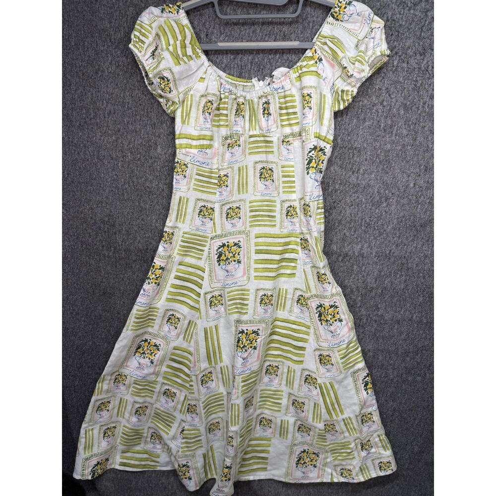 Corey Lynn Calter Dress Womens XS White Linen Lemon Print Puff Sleeve Sundress - Picture 2 of 14